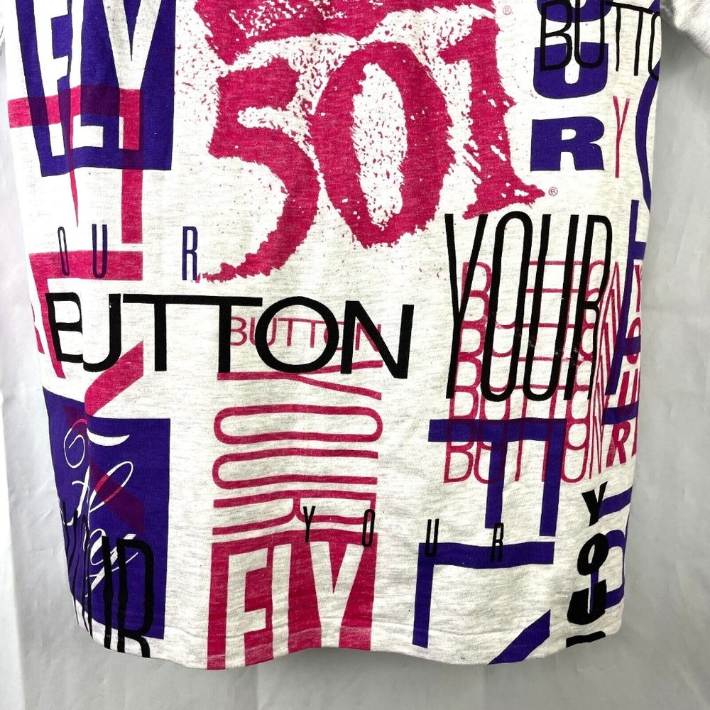 Levi's 501 Button Fly All Over Print Graphic Vtg T-Shirt XL Mens Hanes USA Made - Picture 5 of 8